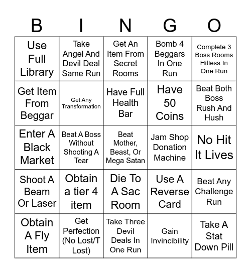 Issac Bingo Card