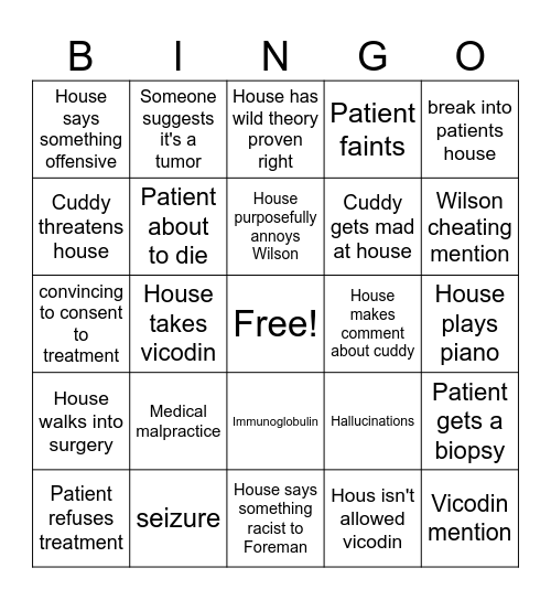 House Bingo Card
