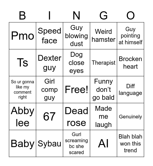 TikTok Comments Bingo Card