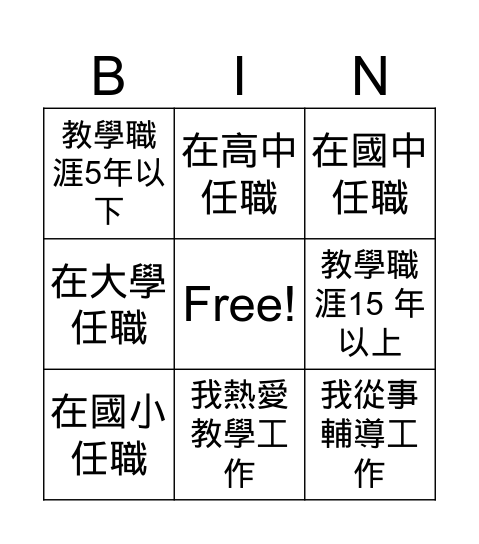 2025武昌教會教師連結賓果遊戲 Bingo Card