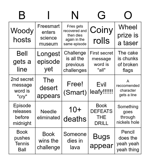 BFDIASS FINAL CHALLENGE WIOO YEAAA Bingo Card