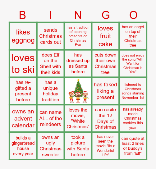 Virtual Holiday Bingo Card