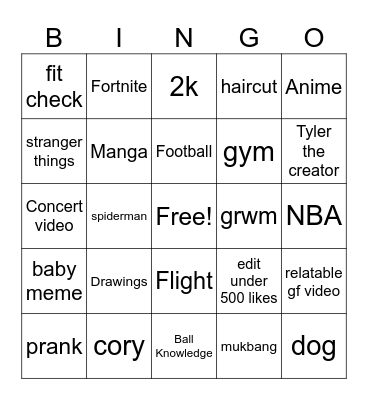 tiktok bingo Card