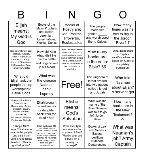 Bible Bingo Card