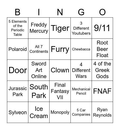 Infinitecraft Bingo Card