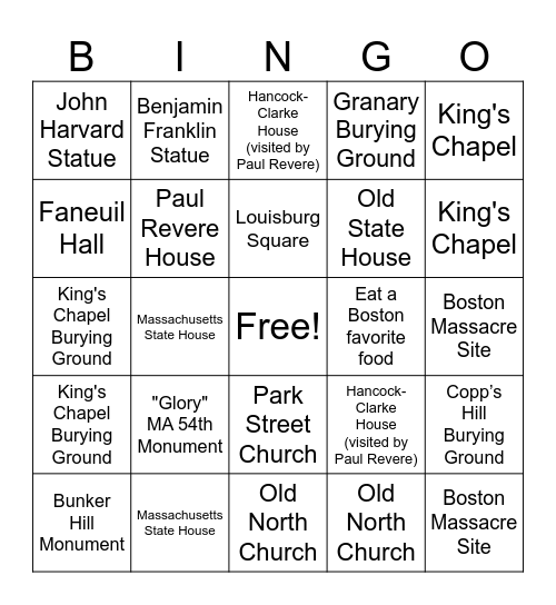 BOSTON BINGO Card