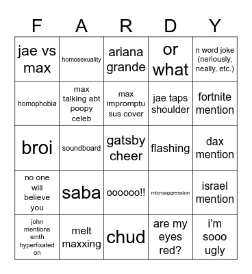 fard Bingo Card