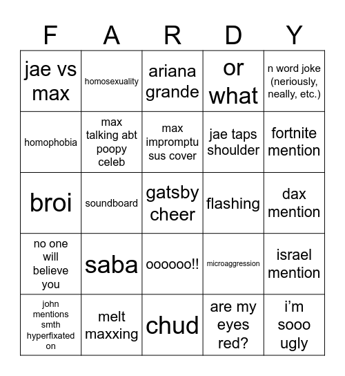 fard Bingo Card