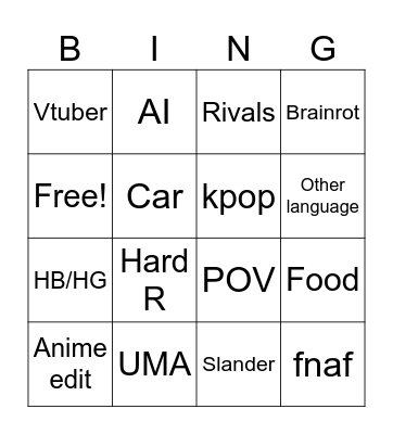 TIK TOK Bingo Card