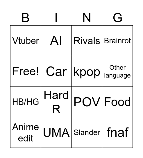 TIK TOK Bingo Card