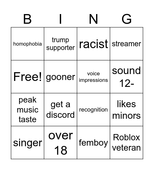 ROBLOX VC BINGO STREAM Bingo Card