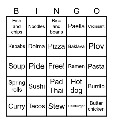 INTERNATIONAL FOOD Bingo Card