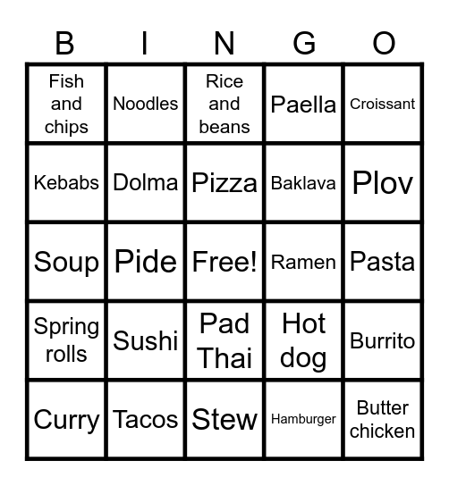INTERNATIONAL FOOD Bingo Card