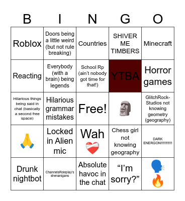 Quater’s Stream Bingo Card