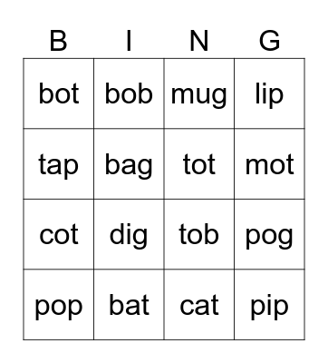 CVC Bingo Card