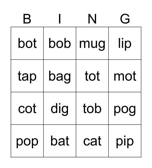 CVC Bingo Card
