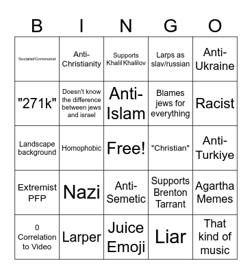 Tiktok Extremist Bingo Card