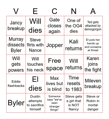 Stranger things 5 trailer bingo :] Bingo Card