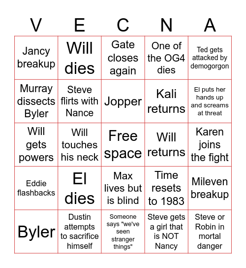 Stranger things 5 trailer bingo :] Bingo Card