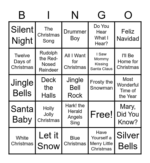 Christmas Music Bingo Card