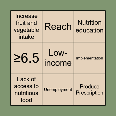 Healthy Foods=Healthy Numbers Bingo Card