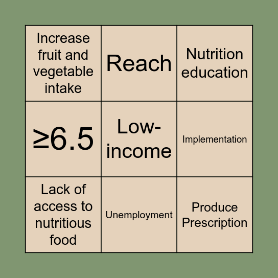 Healthy Foods=Healthy Numbers Bingo Card