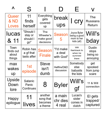 Stranger Things Bingo Card