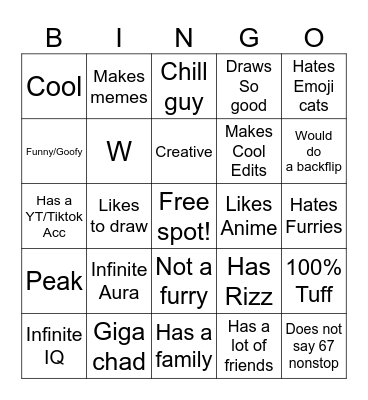 Are you a COOL AND CHAD? Bingo Card