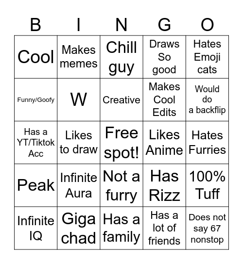 Are you a COOL AND CHAD? Bingo Card