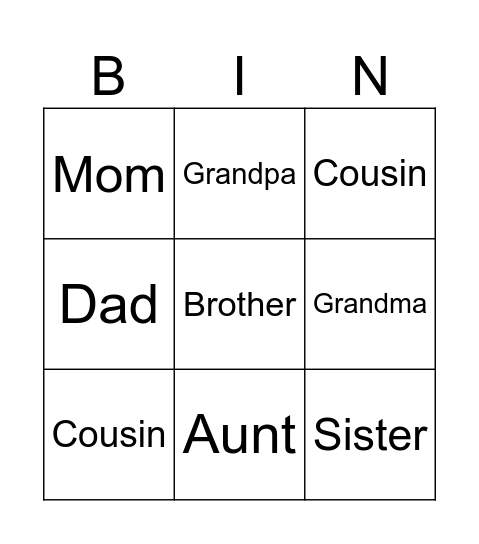 Family Bingo Card