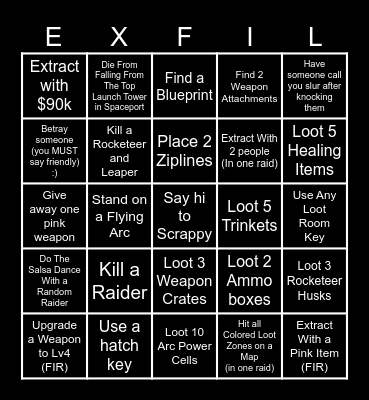Arc Raider Bingo Card