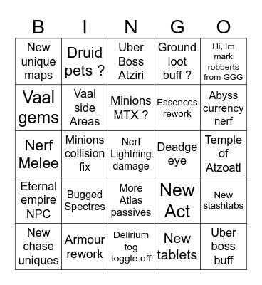 Poe 2 Bingo 0.4 Bingo Card