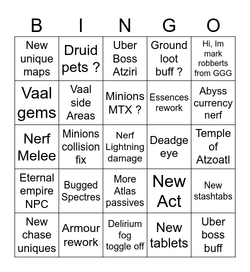 Poe 2 Bingo 0.4 Bingo Card
