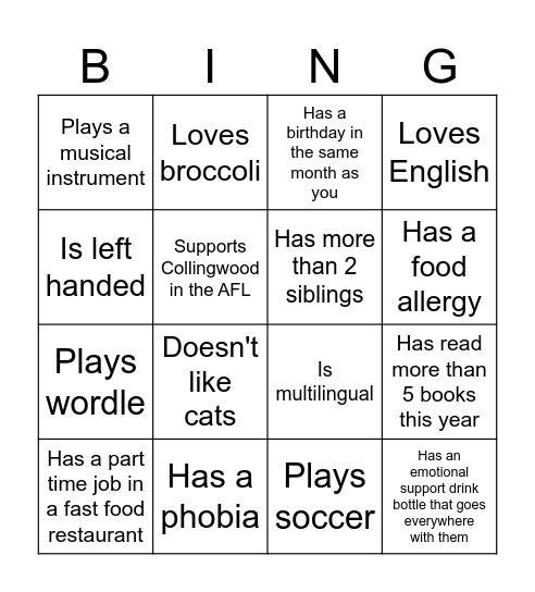 Find someone who.... AU Bingo Card