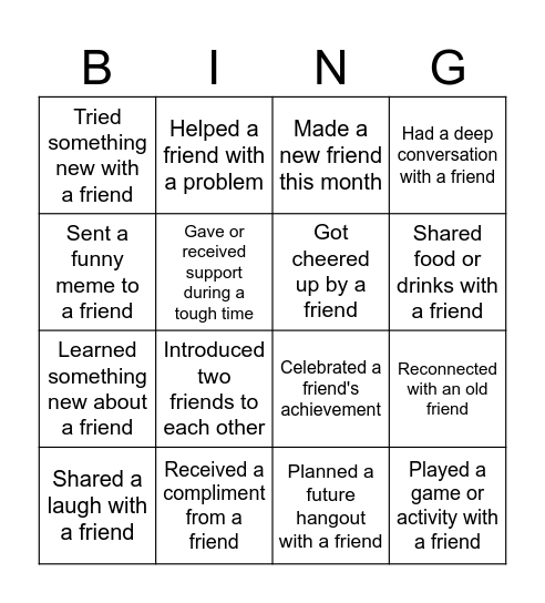 Friendship Bingo Card