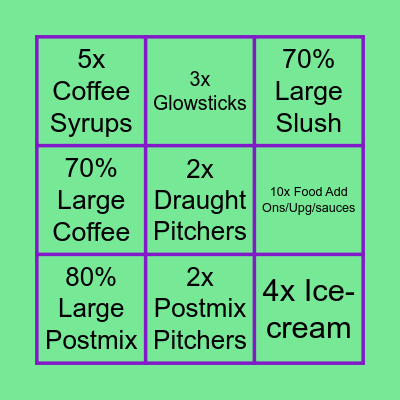 Bar Upsell Challenge Bingo Card