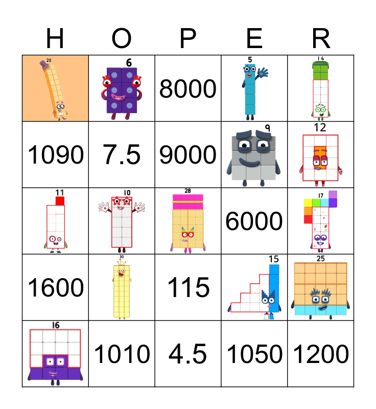 Number blocks Bingo Card