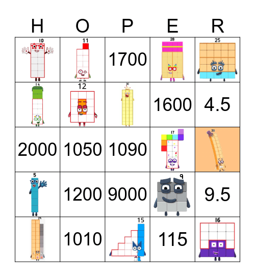 Number blocks Bingo Card