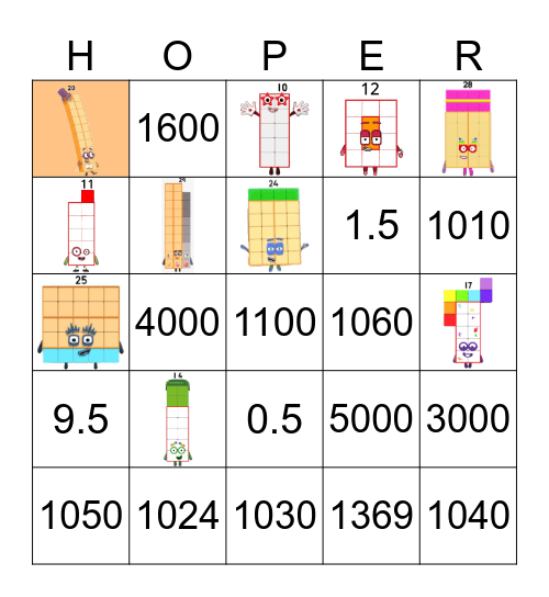 Number blocks Bingo Card