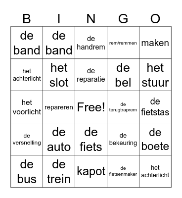 de fiets Bingo Card
