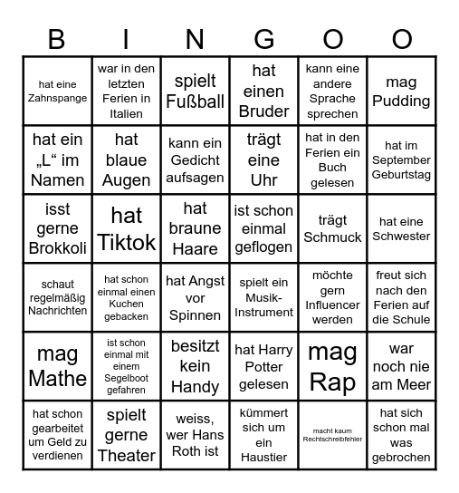 Kennenlern Bingo Card