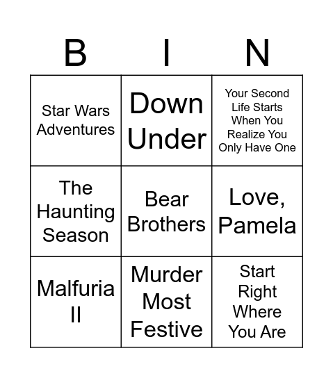Reading Bingo Card