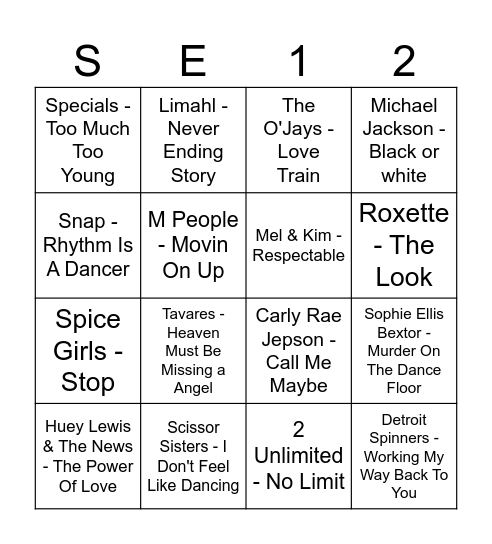 Music Bingo Set 12 Bingo Card