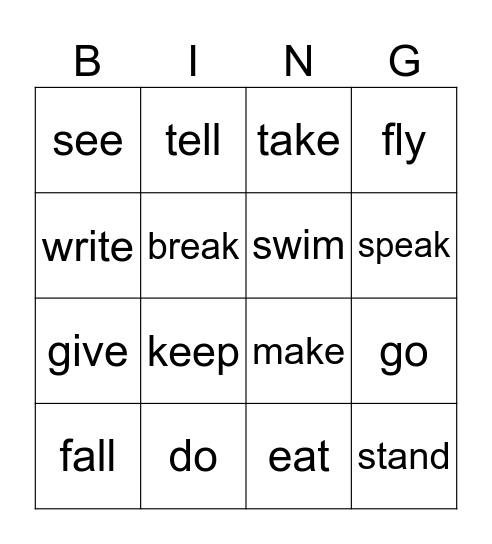 Irregular verbs Bingo Card