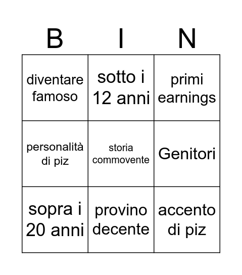 PIZCUP Bingo Card