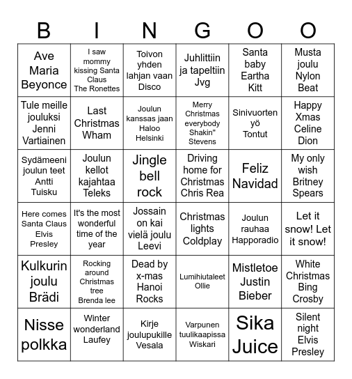Pikkujoulu Bingo Card