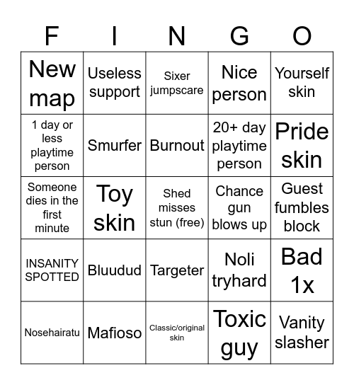 Forsaken bingo Card