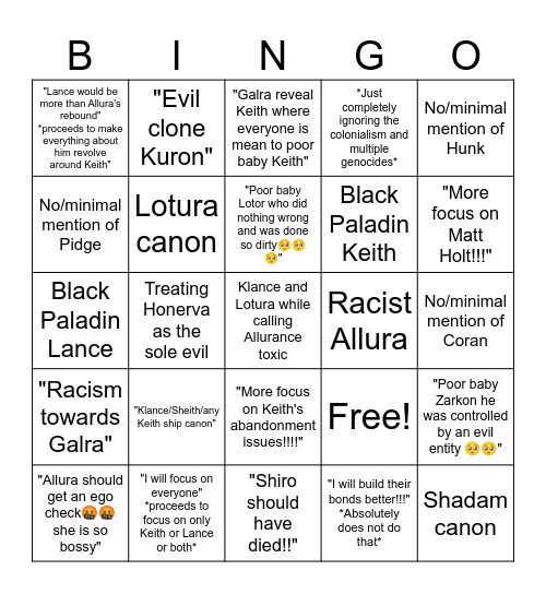 Shitty vld rewrite/fixits Bingo Card