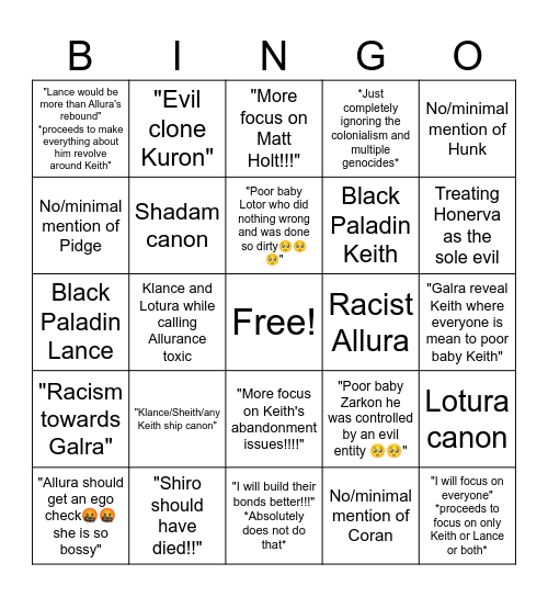 Shitty vld rewrite/fixits Bingo Card