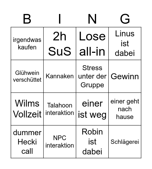 Weihnachtsmarkt Bingo Card